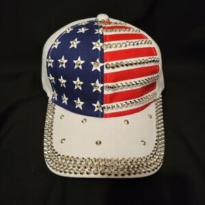 American Flag Studded Baseball Cap - White, Red & Blue